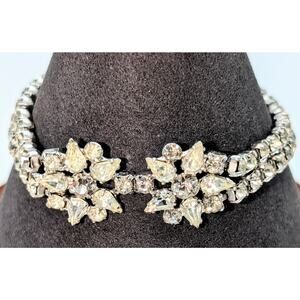 Vintage B. David Star Flower Rhinestone Bracelet W/ Safety Chain
